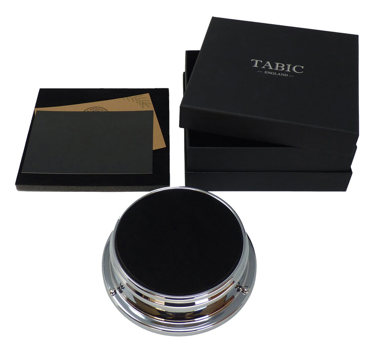 Weather Scientific Tabic Clocks Handmade Prestige Moon Phase Clock in Chrome with Jet Black Dial created with a mirrored backdrop Tabic Clocks