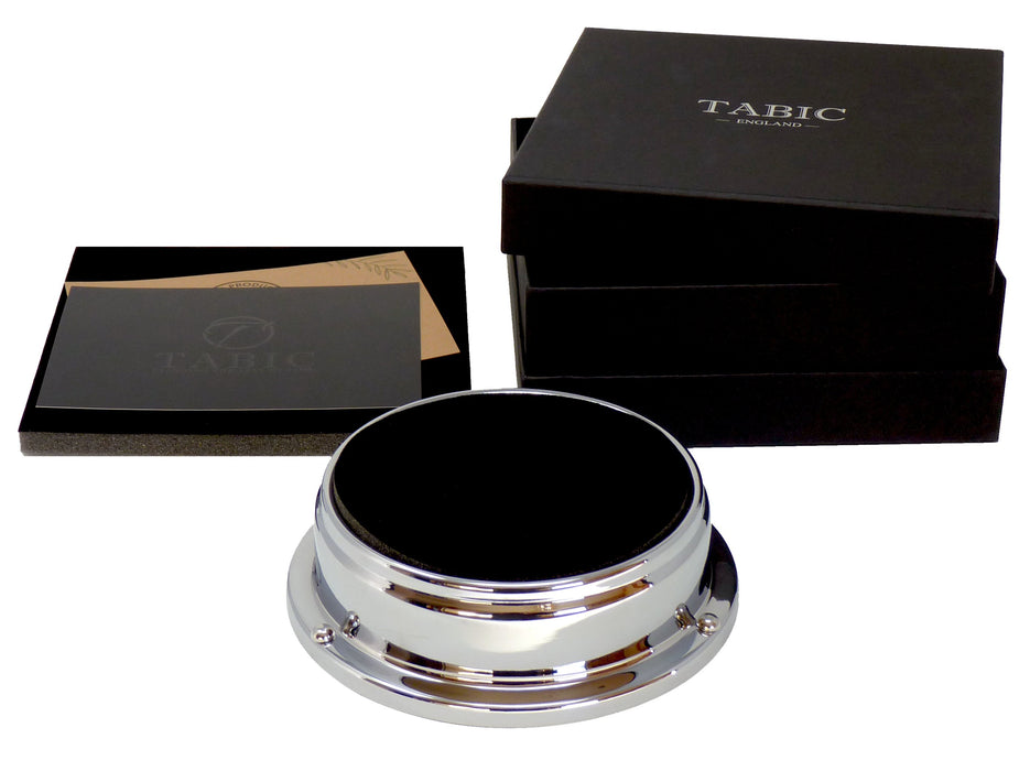 Weather Scientific Tabic Clocks Handmade Prestige Arabic Clock in Chrome with A Jet Black Dial created with a mirrored backdrop Tabic Clocks