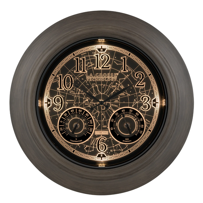 Weather Scientific Lacrosse Technology 435-3256A-C 21-inch Indoor/Outdoor Lighted Constellation Atomic Wall Clock night time lit profile