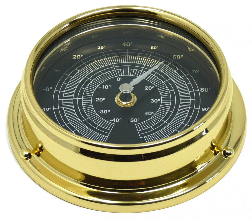 Weather Scientific Tabic Clocks Handmade Prestige Thermometer in Solid Brass with a Jet Black Dial. Tabic Clocks