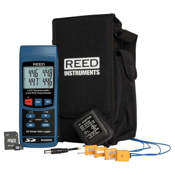 Weather Scientific REED R2450SD-KIT3 Data Logging Thermometer with SD Card, Power Adapter and 4 Thermocouple Probes Reed Instruments