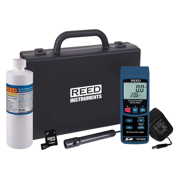 Weather Scientific REED R3100SD-KIT Data Logging Conductivity/TDS/Salinity Meter with SD Card, Power Adapter and Solution Reed Instruments