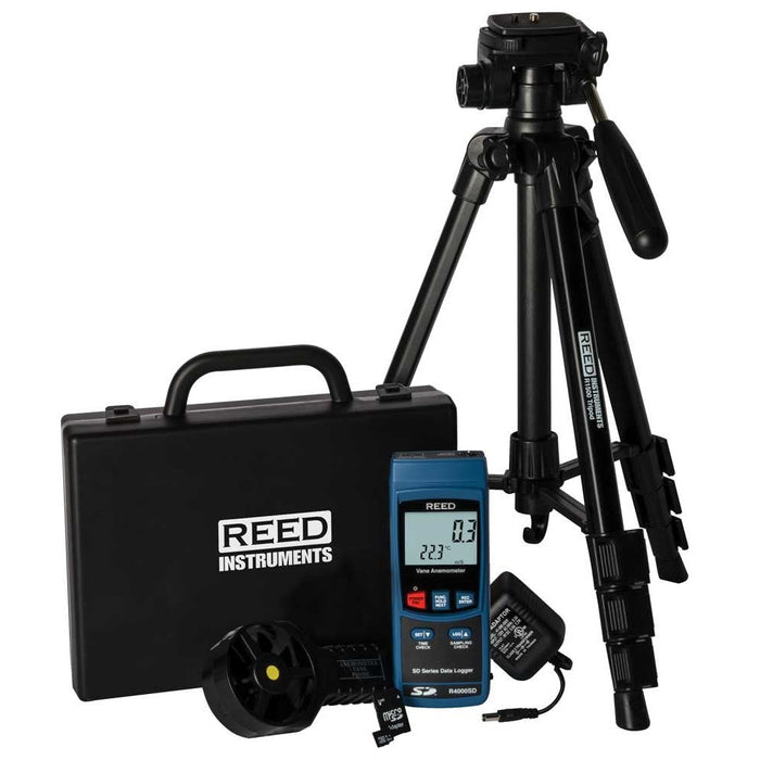 Weather Scientific REED R4000SD-KIT2 Data Logging Vane Thermo-Anemometer with Tripod, SD Card and Power Adapter Reed Instruments