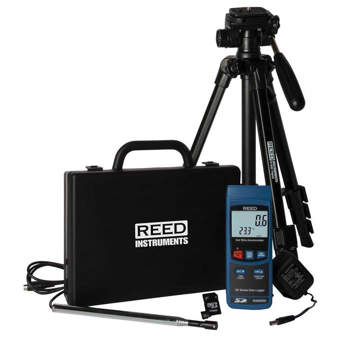 Weather Scientific REED R4500SD-KIT2 Data Logging Hot Wire Thermo-Anemometer with Tripod, SD Card and Power Adapter Reed Instruments