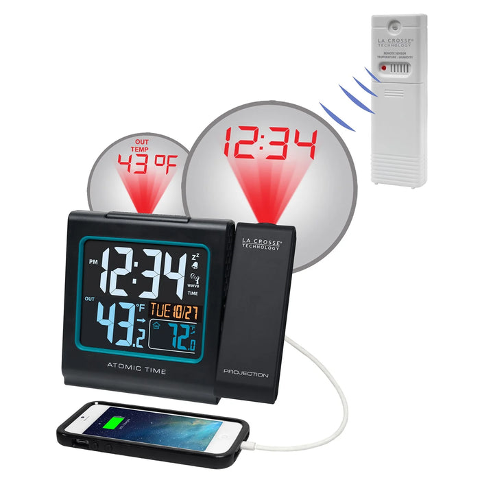 La Crosse Technology 616-146V4 Atomic Projection Alarm Clock with In/Out Temperature