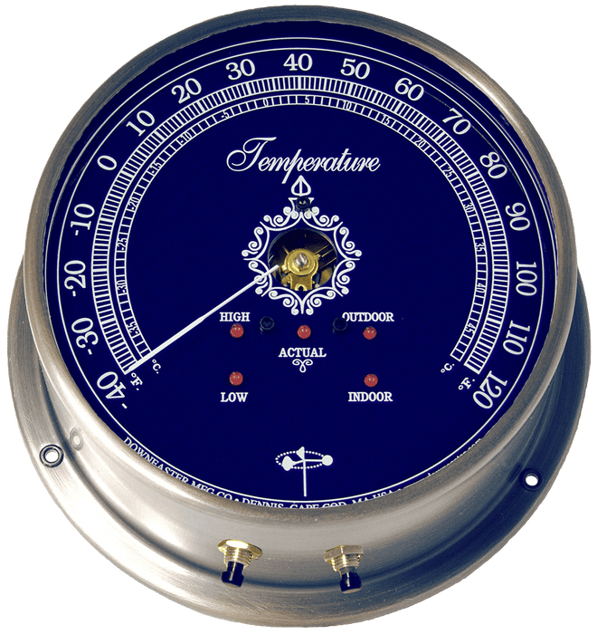 Downeaster Temperature Instrument, Navy Blue-Indoor/Outdoor Min/Max, Brass Case, 3042B