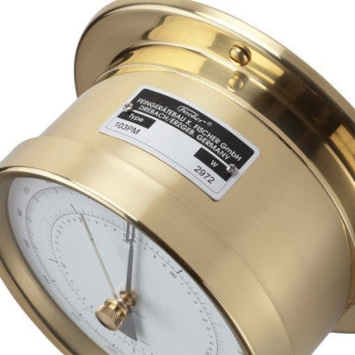 Weather Scientific Fischer 103 German Precision Aneroid Barometer Top View, Chrome case, mmHg unit available