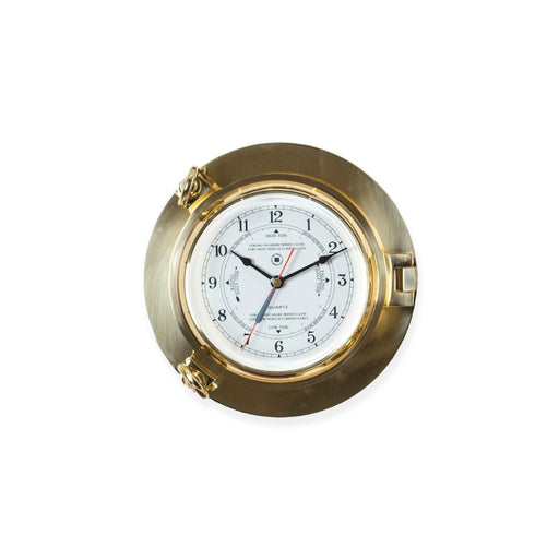 Weather Scientific Bey-Berk Lacquered Brass Porthole Tide & Time Quartz Clock with Beveled Glass SQ511 Bey-Berk 