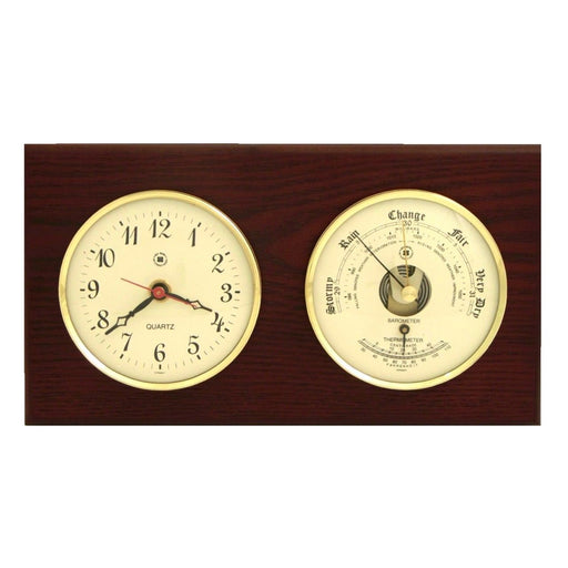 Weather Scientific Bey-Berk Quartz Clock and Barometer with Thermometer on Mahogany Wood with Brass Bezel WS213 Bey-Berk 