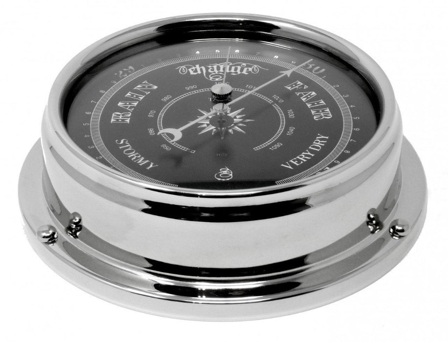 Weather Scientific Tabic Clocks Handmade Prestige Traditional Barometer in Chrome Jet Black Dial & Mirrored Backdrop Tabic Clocks 
