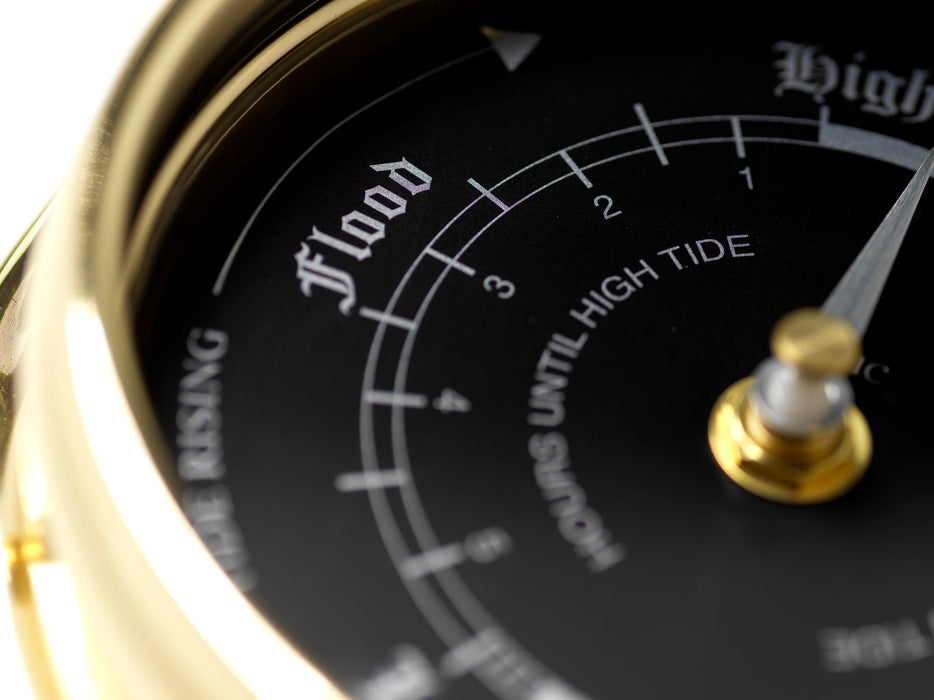 Weather Scientific Tabic Clocks Handmade Prestige Tide Clock in Solid Brass With a Jet Black Dial. Tabic Clocks 