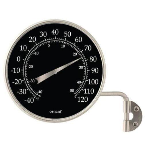 Weather Scientific Conant Collections Décor High Contrast Black 4" Dial Thermometer (Satin Nickel) with wall mount profile