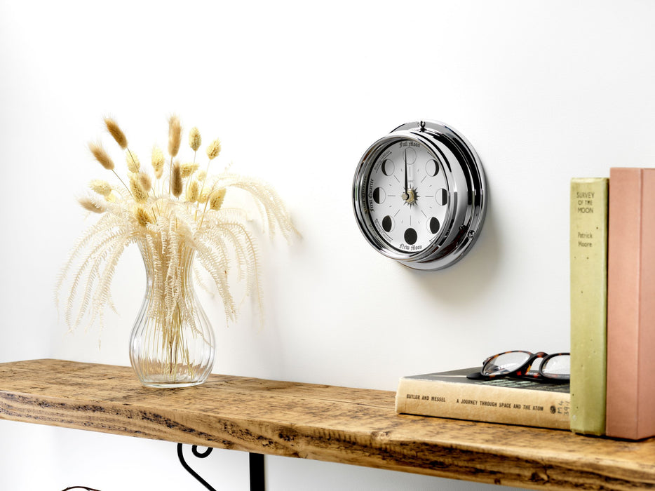 Weather Scientific Tabic Clocks Handmade Moon Phase Clock In Chrome With White Dial C-MN-WHT Tabic Clocks 