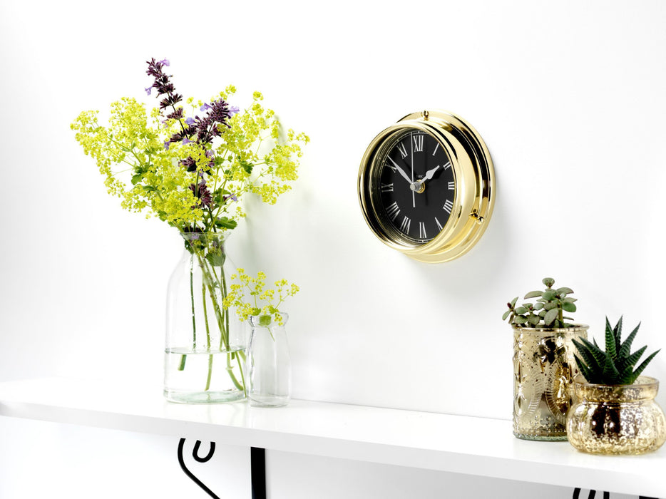 Weather Scientific Tabic Clocks Handmade Prestige Roman Numeral Clock in Solid Brass With a Jet Black Dial. Tabic Clocks 