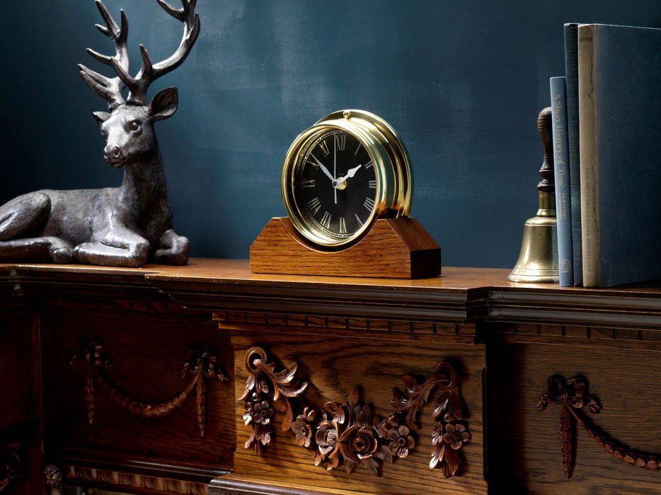 Weather Scientific Tabic Clocks Handmade Solid Brass Roman Clock Mounted on an English Oak Mantel/Display Mount Tabic Clocks 