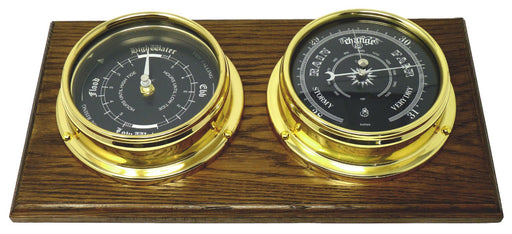 Weather Scientific Tabic Clocks Handmade Prestige Brass Tide Clock, Traditional Barometer, Jet Black Dial on Solid English Oak Wall Mount main profile