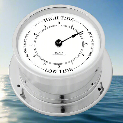 Weather Scientific Fischer german 103TD Tide clock chrome case white dial profile