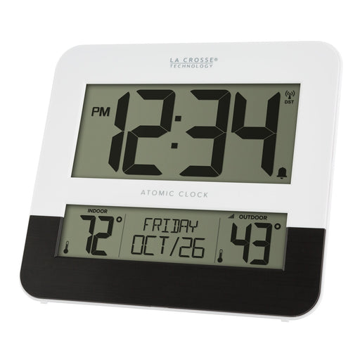 Weather Scientific LaCrosse Technology BBB82684 Atomic Clock with Indoor and Outdoor Temperature angled profile