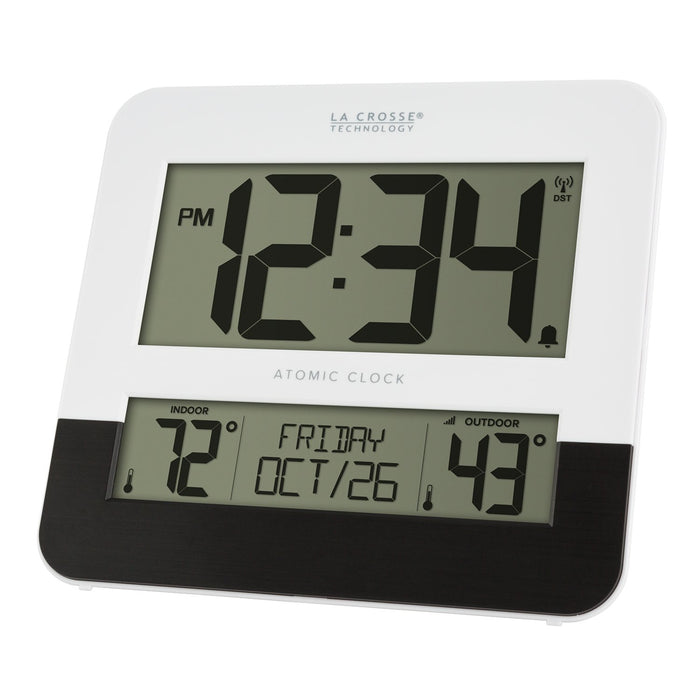 Weather Scientific LaCrosse Technology BBB82684 Atomic Clock with Indoor and Outdoor Temperature angled profile