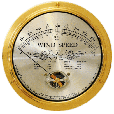 Weather Scientific Cape Cod Wind Speed Indicator CCWS in Brass case transparent backdrop