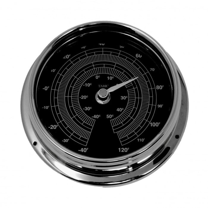 Weather Scientific Tabic Clocks Handmade Prestige Thermometer in Chrome with a Jet Black Dial with a Mirrored Finish Tabic Clocks 