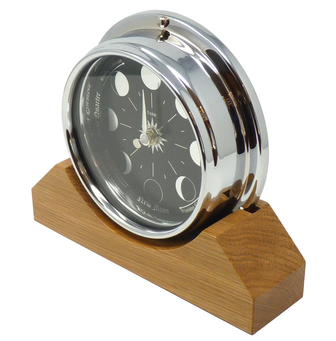 Weather Scientific Tabic Clocks Handmade Prestige Moon Phase Clock in Chrome on an English Oak Mantel/Display Mount Tabic Clocks 