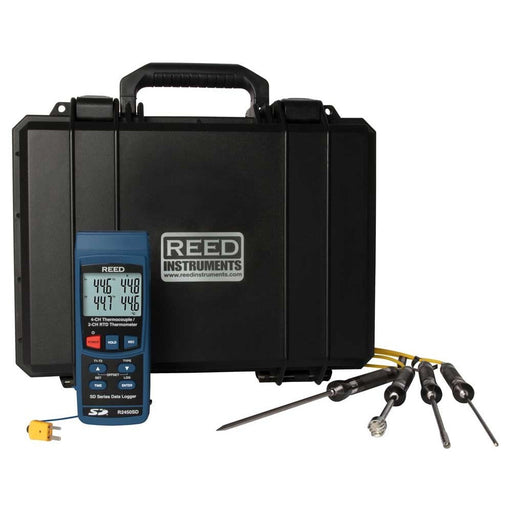 Weather Scientific REED R2450SD-KIT4 Data Logging Thermometer with 4 Type-K Thermocouple Probes and Carrying Case Reed Instruments